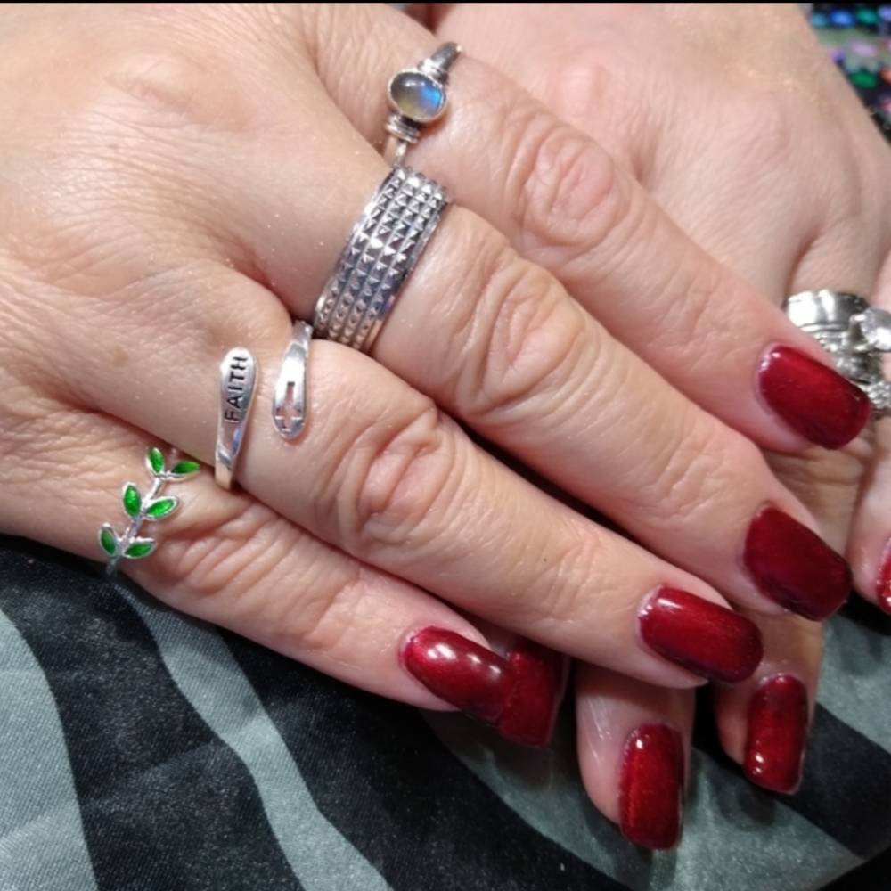 Sterling Silver Green Leaf Open Wrap Ring